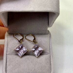 Elegant 9K Gold Amethyst Princess Cut Earrings